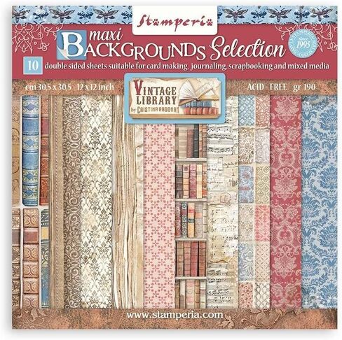 Stamperia International Vintage Library Huge Bundle: 12" X 12" Paper Pad + 12" x 12" Backgrounds Paper Pad + Collectables Paper 6"X12" + Die-Cuts + Ephemera + 2 Packs of Rub-Ons in Kuwait