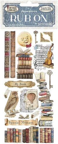 Stamperia International Vintage Library Huge Bundle: 12" X 12" Paper Pad + 12" x 12" Backgrounds Paper Pad + Collectables Paper 6"X12" + Die-Cuts + Ephemera + 2 Packs of Rub-Ons in Kuwait