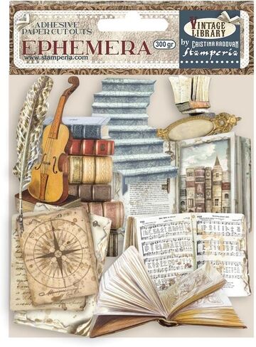 Stamperia International Vintage Library Huge Bundle: 12" X 12" Paper Pad + 12" x 12" Backgrounds Paper Pad + Collectables Paper 6"X12" + Die-Cuts + Ephemera + 2 Packs of Rub-Ons in Kuwait