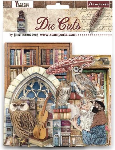 Stamperia International Vintage Library Huge Bundle: 12" X 12" Paper Pad + 12" x 12" Backgrounds Paper Pad + Collectables Paper 6"X12" + Die-Cuts + Ephemera + 2 Packs of Rub-Ons in Kuwait