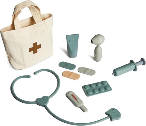 Kids Doctor Playset with Medical Storage Bag – Food-Safe BPA-Free Silicone 10 PCS Kids Doctor Kit – Pretend Play Doctor Kit for Toddlers 1-3 (Green) in Saudi Arabia