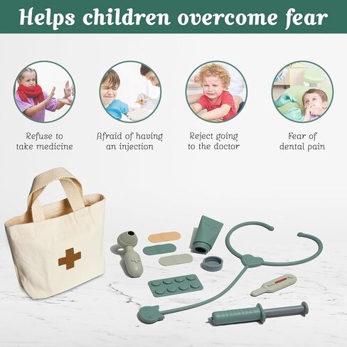 Kids Doctor Playset with Medical Storage Bag – Food-Safe BPA-Free Silicone 10 PCS Kids Doctor Kit – Pretend Play Doctor Kit for Toddlers 1-3 (Green) in Saudi Arabia