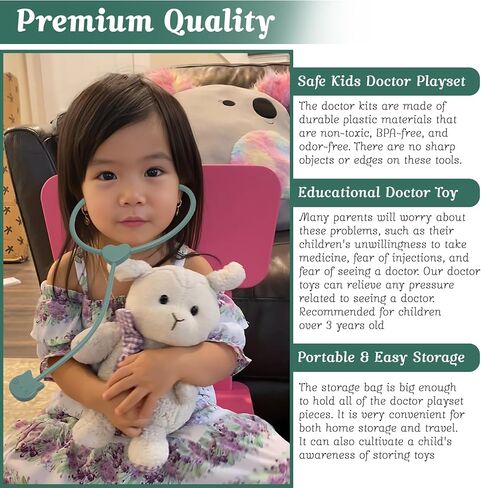 Kids Doctor Playset with Medical Storage Bag – Food-Safe BPA-Free Silicone 10 PCS Kids Doctor Kit – Pretend Play Doctor Kit for Toddlers 1-3 (Green) in Saudi Arabia