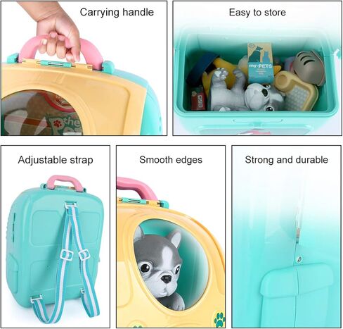 Pet Cat Carrier Backpack Toy Kids Pretend Doctor Kit Play Veterinary Set with 17 Pieces - Includes Pet Puppy and Kitten Care Toys, for Boys and Girls Aged 3-6 in Kuwait