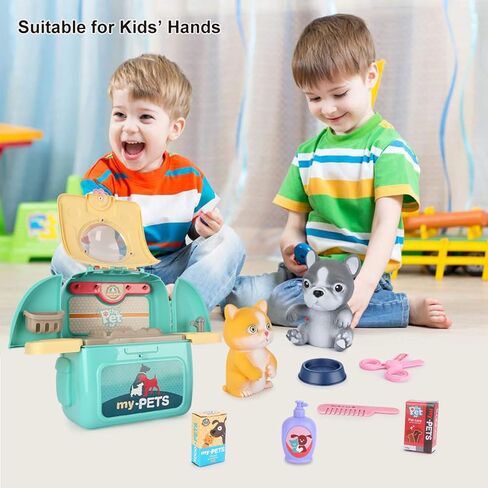 Pet Cat Carrier Backpack Toy Kids Pretend Doctor Kit Play Veterinary Set with 17 Pieces - Includes Pet Puppy and Kitten Care Toys, for Boys and Girls Aged 3-6 in Kuwait