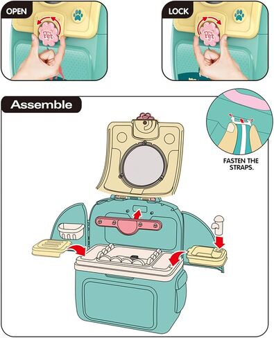 Pet Cat Carrier Backpack Toy Kids Pretend Doctor Kit Play Veterinary Set with 17 Pieces - Includes Pet Puppy and Kitten Care Toys, for Boys and Girls Aged 3-6 in Kuwait