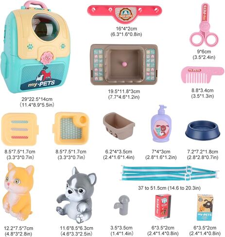 Pet Cat Carrier Backpack Toy Kids Pretend Doctor Kit Play Veterinary Set with 17 Pieces - Includes Pet Puppy and Kitten Care Toys, for Boys and Girls Aged 3-6 in Kuwait