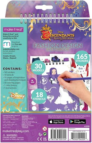 Make It Real - Disney Descendants Royal Wedding Sketchbook - Fashion Design Drawing & Coloring Book for Girls - Includes Descendants Royal Wedding Sketch Pages, Stencils, Stickers & Design in Saudi Arabia