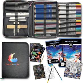 مجموعة فنية رسم 2 في 1 من كرافت تريندي 75 ورقة خدش، كتاب تلوين، 3 كراسات رسم ملونة، كراسة رسم صغيرة للمبتدئين والمحترفين: الاطفال والمراهقين والكبار. برنامج تعليمي للجميع in Kuwait