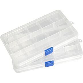 DUOFIRE Plastic Organizer Container Storage Box Adjustable Divider Removable Grid Compartment for Jewelry Beads Earring Container Tool Fishing Hook Small Accessories (15 grids, 4 Colors)