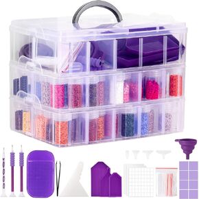 3-Tier Diamond Painting Storage Container Case, 100Slots Stackable Bead Organizer with Lids Diamond Art Accessories Tools, Diamond Art Storage Box Plastic Seed Storage Container Diamond Dots Organizer in Kuwait