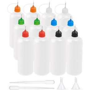 BENECREAT 12 Pack 4 Ounce Multi Purpose DIY Precision Tip Applicator Bottles Set with Plastic Droppers and Funnels - Halloween Liquid, Tie Dye Crafts, DIY Quilling, Glue Applicator, Oiler Bottle in Saudi Arabia