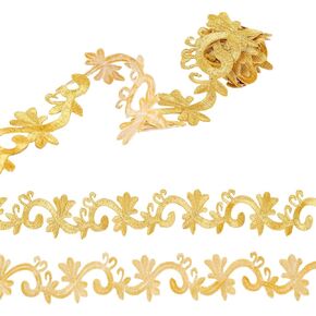 FINGERINSPIRE 1.1 Yard Embroidered Trim Applique 2-1/8 inch Wide Iron On Vintage Floral Trim Ribbon Polyester Golden Lace for Sewing Flower Pattern DIY Craft Clothing Gift Wrapping
