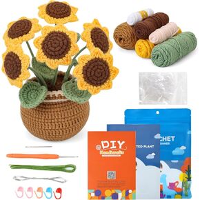 Cedarol Crochet Kit for Beginners, Multicolored Potted Tulip Crochet Kit, Crochet Starter Kit with Step-by-Step Video and Instruction Tutorials for Beginners Adults, Beginner Crochet Knitting Kit