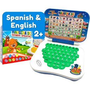 ZEENKIND Spanish & English Small Talking Laptop Toy for Kids 2 3 4 Years Old, Learn Spanish Alphabet Numbers Words Spelling Math, Interactive Bilingual Learning Laptop Toys for Toddlers