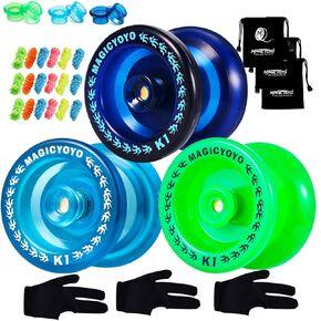 Pack of 3 Beginner Yoyos for Kids, MAGICYOYO K1-Plus Responsive Yoyos + 3 Yoyo Gloves, 3 Yoyo Bags, 18 Strings, All in A Gift Box - Blue +Red +Green in Kuwait