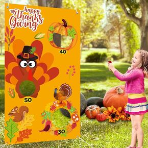 ألعاب رمي كيس فول عيد الشكر، مستلزمات ألعاب عيد الشكر مع 4 أكياس فول مجموعة من أجل لافتة لعبة الرمي المعلقة لتركيا للأطفال والكبار وديكورات الخريف in Kuwait