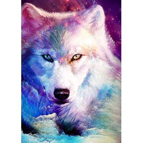 مجموعات الرسم الماسي من سلسلة حيوانات Beaudio للبالغين - Wolf King - حفر كامل دائري DIY فن ماسي 5D لديكور الحائط المنزلي (11.8 × 15.7 بوصة) in Kuwait