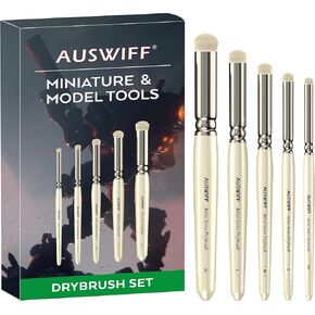 Auswiff Drybrush Set of 5 - Paint Brush Set for Miniature Painter, Goat Hair Acrylic Model Paint Brushes Fabulous for Beginners & Professional for Tabletop & Wargames Detailing Watercolor Oil Painting in Saudi Arabia