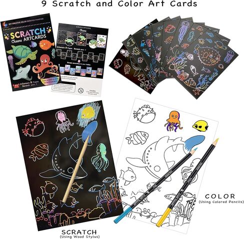 مجموعة فنية رسم 2 في 1 من كرافت تريندي 75 ورقة خدش، كتاب تلوين، 3 كراسات رسم ملونة، كراسة رسم صغيرة للمبتدئين والمحترفين: الاطفال والمراهقين والكبار. برنامج تعليمي للجميع in Kuwait