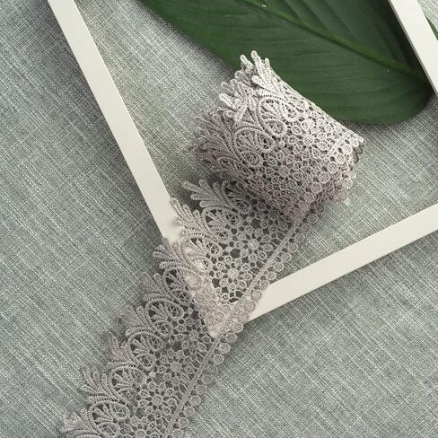 Black Lace Trim Wide Venice Lace Ribbon Pillow Case Trim Floral Embroidered Lace Edge Trim for Sewing Crafts, Wedding Dress Embellishment, Home Decor in Kuwait