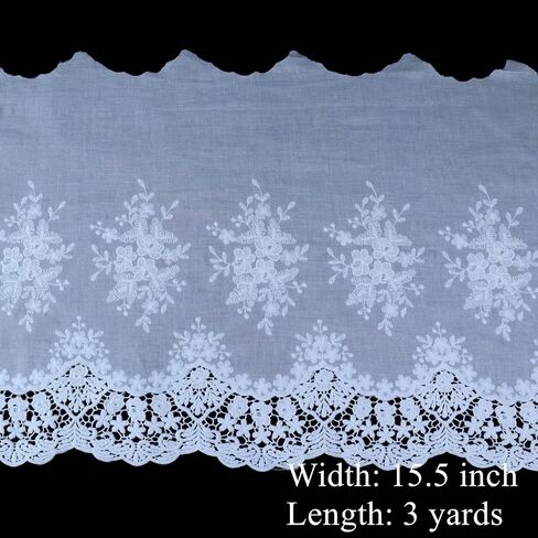 Eyelet Lace Trim 4.8 Yards 6 Inch Wide White Cotton Lace Ribbon Embroidery Ruffle Craft Lace for Sewing, Baby Clothes, Pets Clothes in Kuwait