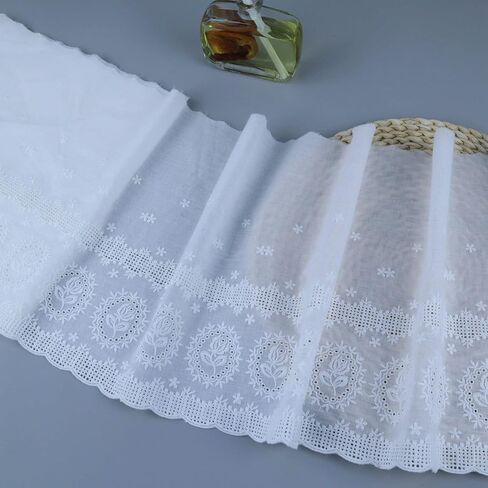Eyelet Lace Trim 4.8 Yards 6 Inch Wide White Cotton Lace Ribbon Embroidery Ruffle Craft Lace for Sewing, Baby Clothes, Pets Clothes in Kuwait