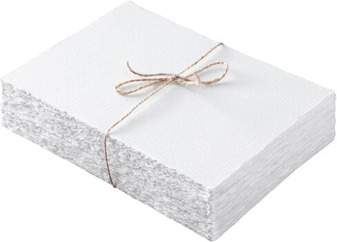 Panelee 100 Pieces Watercolor Paper Handmade 300 GSM Thick White Deckle Edge Blank Paper Cotton Art Paint Watercolor Paper for Wedding Invitations, Letterpress, Greeting Cards (4 x 6 Inch) in Kuwait