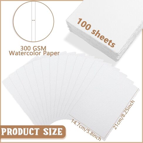 Panelee 100 Pieces Watercolor Paper Handmade 300 GSM Thick White Deckle Edge Blank Paper Cotton Art Paint Watercolor Paper for Wedding Invitations, Letterpress, Greeting Cards (4 x 6 Inch) in Kuwait