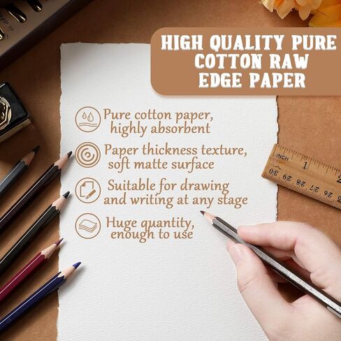 Panelee 100 Pieces Watercolor Paper Handmade 300 GSM Thick White Deckle Edge Blank Paper Cotton Art Paint Watercolor Paper for Wedding Invitations, Letterpress, Greeting Cards (4 x 6 Inch) in Kuwait