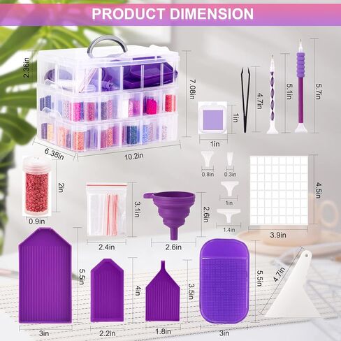 3-Tier Diamond Painting Storage Container Case, 100Slots Stackable Bead Organizer with Lids Diamond Art Accessories Tools, Diamond Art Storage Box Plastic Seed Storage Container Diamond Dots Organizer in Kuwait