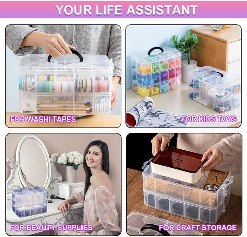 3-Tier Diamond Painting Storage Container Case, 100Slots Stackable Bead Organizer with Lids Diamond Art Accessories Tools, Diamond Art Storage Box Plastic Seed Storage Container Diamond Dots Organizer in Kuwait