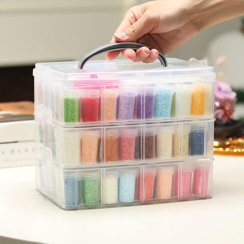 Douorgan 3-Tier Diamond Painting Storage Containers Portable Bead Organizer and Storage Box Stackable Arts & Crafts Organizers for Nail Charms Seed, 132 Round, Funnel, Stickers in Kuwait