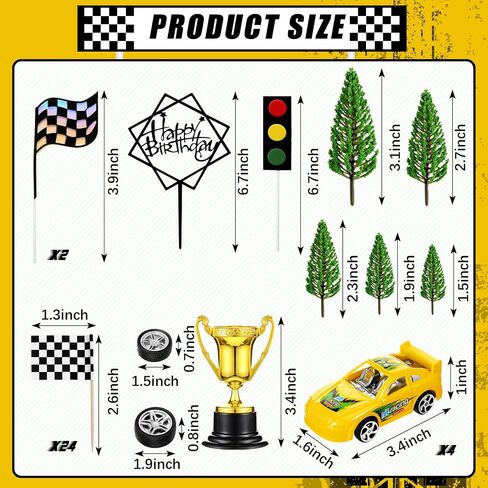 Yulejo 38 Pcs Racing Car Cake Decoration with Race Car Cake Topper Wheel Checkered Racing Flag Cupcake Topper Black Birthday Cake Topper Race Car Birthday Party Supplies Car Themed Party Favor for Kid in Saudi Arabia