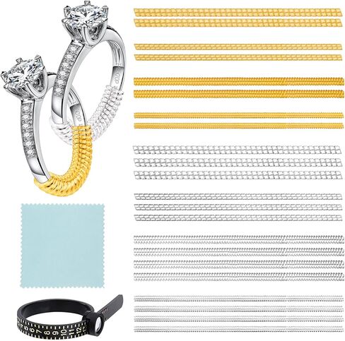 أداة ضبط حجم الحلقة للحلقات السائبة، 22 قطعة من واقيات الحلقات غير المرئية، 4 أحجام من حلقات السيليكون لشد المجوهرات، موصل ضبط الحلقة مع أداة قياس حجم الحلقة الزجاجية المكبرة وقطعة قماش تلميع in Kuwait