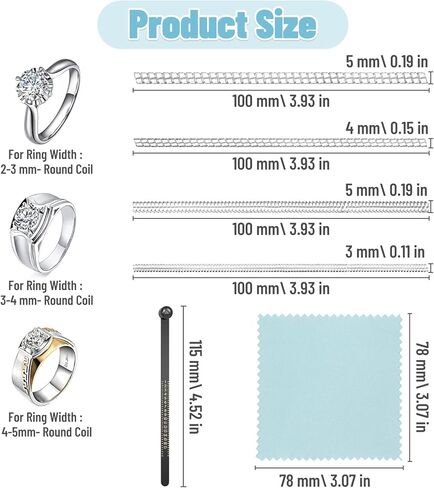 أداة ضبط حجم الحلقة للحلقات السائبة، 22 قطعة من واقيات الحلقات غير المرئية، 4 أحجام من حلقات السيليكون لشد المجوهرات، موصل ضبط الحلقة مع أداة قياس حجم الحلقة الزجاجية المكبرة وقطعة قماش تلميع in Kuwait