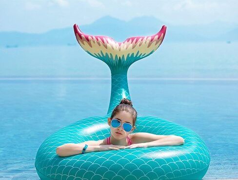 Jasonwell Giant Inflatable Mermaid Tail Pool Float with Fast Valves Pool Floaties Tube Summer Beach Swimming Pool Party Lounge Raft Water Floaty Decorations Toys for Adults Kids Pink L in Kuwait