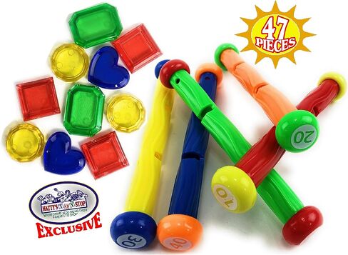 مجموعة غطس فائقة الجودة 47 قطعة من Matty's Toy Stop لحمامات الغطس والسباحة تتميز بعصي الغطس وحلقات الغطس والجواهر والكرات والصيد والطوربيد وسمكة القرش والأخطبوط وقناع البحر وشباك الصيد وحقيبة تخزين إضافية in Saudi Arabia