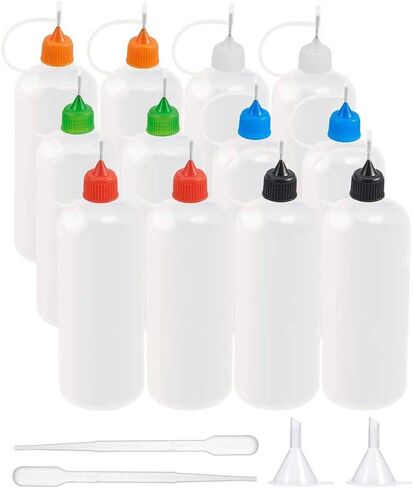 BENECREAT 12 Pack 4 Ounce Multi Purpose DIY Precision Tip Applicator Bottles Set with Plastic Droppers and Funnels - Halloween Liquid, Tie Dye Crafts, DIY Quilling, Glue Applicator, Oiler Bottle in Saudi Arabia