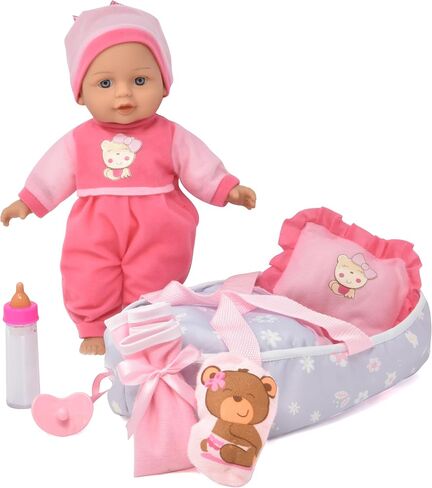 12 Inch Interactive Talking Baby Doll with Bassinet Carrier Bed and Accessories, Baby Doll That Cries Laughs Talks with Pacifier Magic Disappearing Bottle and Take Along Bed with Blanket and Pillow in Saudi Arabia