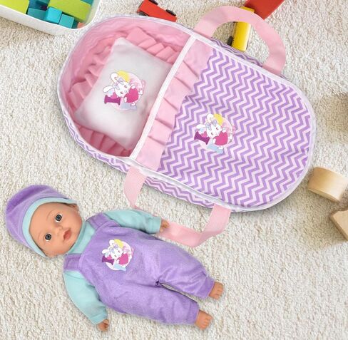 12 Inch Interactive Talking Baby Doll with Bassinet Carrier Bed and Accessories, Baby Doll That Cries Laughs Talks with Pacifier Magic Disappearing Bottle and Take Along Bed with Blanket and Pillow in Saudi Arabia