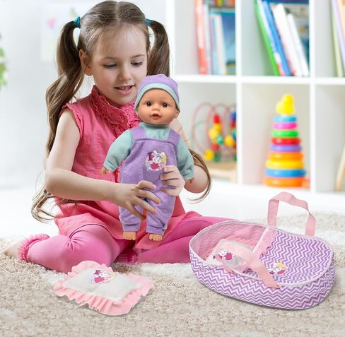 12 Inch Interactive Talking Baby Doll with Bassinet Carrier Bed and Accessories, Baby Doll That Cries Laughs Talks with Pacifier Magic Disappearing Bottle and Take Along Bed with Blanket and Pillow in Saudi Arabia