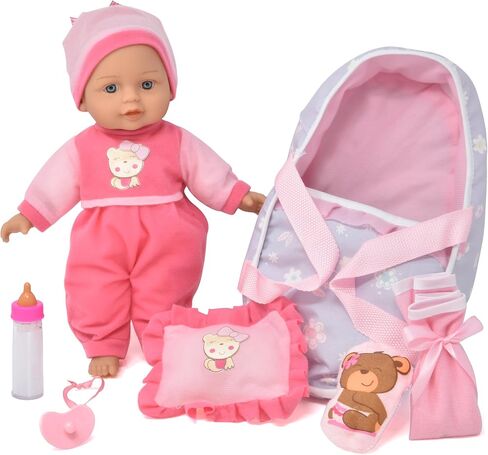 12 Inch Interactive Talking Baby Doll with Bassinet Carrier Bed and Accessories, Baby Doll That Cries Laughs Talks with Pacifier Magic Disappearing Bottle and Take Along Bed with Blanket and Pillow in Saudi Arabia