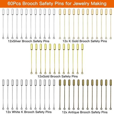 60pcs Brooch Pin Stick for Jewelry Making,Metal Stick Pin Brooch Safety Pins Needle Eye Pin with Stopper Ends for DIY Costume,Suit Tie Hat pin,Jewelry Making Accessories(Antique Bronze) in Saudi Arabia