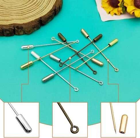 60pcs Brooch Pin Stick for Jewelry Making,Metal Stick Pin Brooch Safety Pins Needle Eye Pin with Stopper Ends for DIY Costume,Suit Tie Hat pin,Jewelry Making Accessories(Antique Bronze) in Saudi Arabia