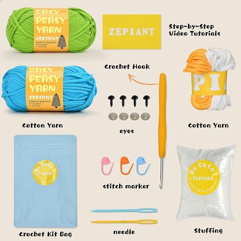 Beginners Crochet Kit, Crochet Animal Kit, All in One Crochet Knitting Kit, Crochet Kit for Beginners with Step-by-Step Video Tutorials - The Penguin&Dinosaur in Kuwait