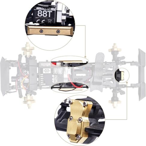 HobbyPark Frame Brass Side Bars, Brass Diff Covers Weight for Axial SCX24 Upgrades 1/24 RC Crawler Car SCX24 Deadbolt Chevrolet C10 B-17 Betty Wrangler JLU CRC Gladiator Bronco (Black-Gold) in Saudi Arabia