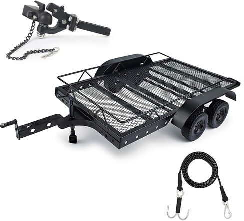 AMK RC Trailer 1/10 Scale Metal 1/10 RC Trailer with RC Trailer Hook Coupler and 1/10 RC Kinetic Winch Strap for 1/10 RC Crawler SCX10 TRX6 Redcat GEN8 TRX4 Upgrades in Saudi Arabia