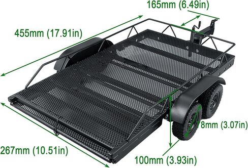 AMK RC Trailer 1/10 Scale Metal 1/10 RC Trailer with RC Trailer Hook Coupler and 1/10 RC Kinetic Winch Strap for 1/10 RC Crawler SCX10 TRX6 Redcat GEN8 TRX4 Upgrades in Saudi Arabia