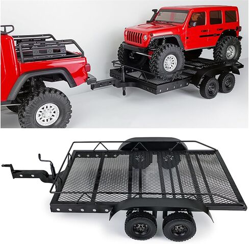 AMK RC Trailer 1/10 Scale Metal 1/10 RC Trailer with RC Trailer Hook Coupler and 1/10 RC Kinetic Winch Strap for 1/10 RC Crawler SCX10 TRX6 Redcat GEN8 TRX4 Upgrades in Saudi Arabia